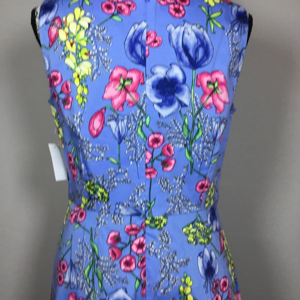 NWT Talbots fit ‘n flare 98% cotton dress light blue with floral 4P knee length - Picture 5 of 7